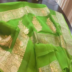 Light Green Banarasi Zari Khaddi Georgette Saree