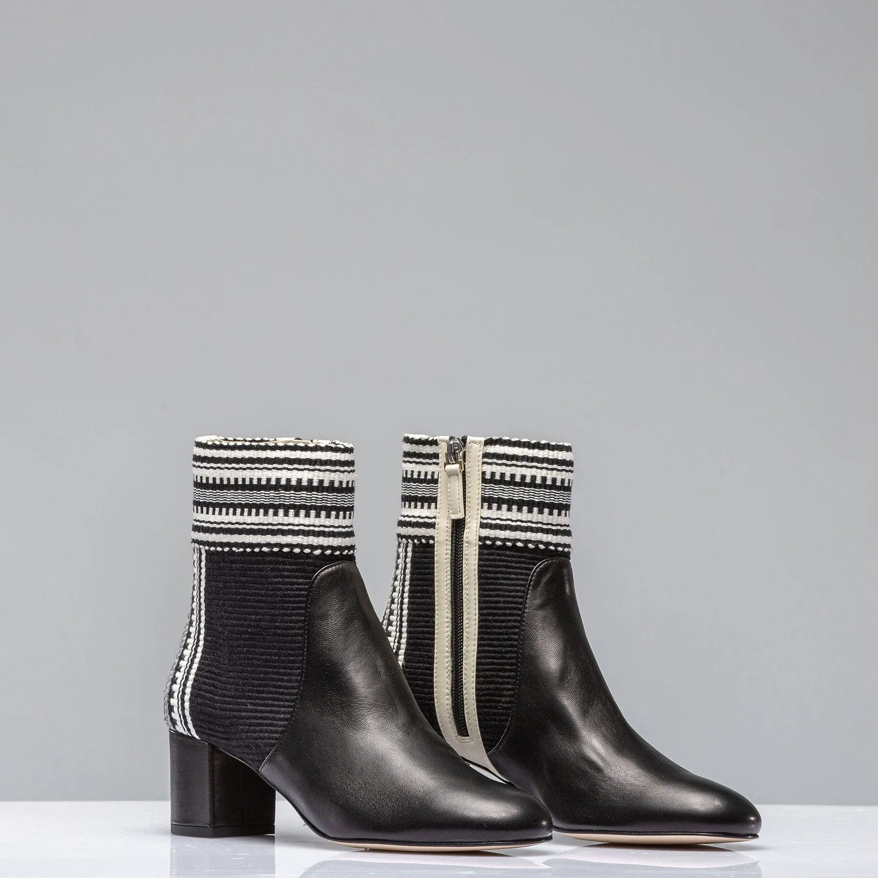 Lola Woven & Leather Boot In Black/Ivory