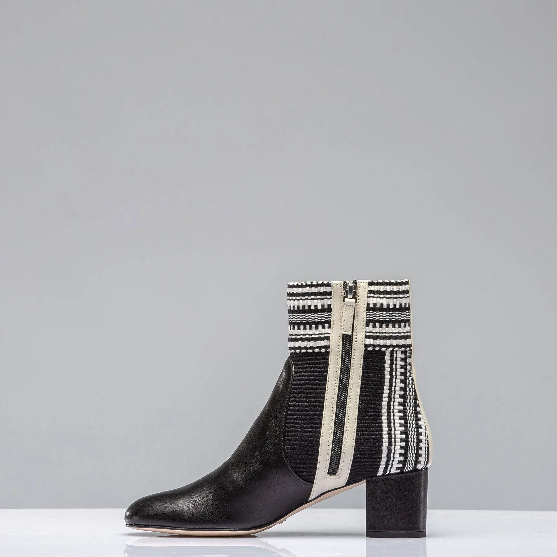 Lola Woven & Leather Boot In Black/Ivory