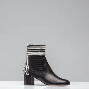 Lola Woven & Leather Boot In Black/Ivory