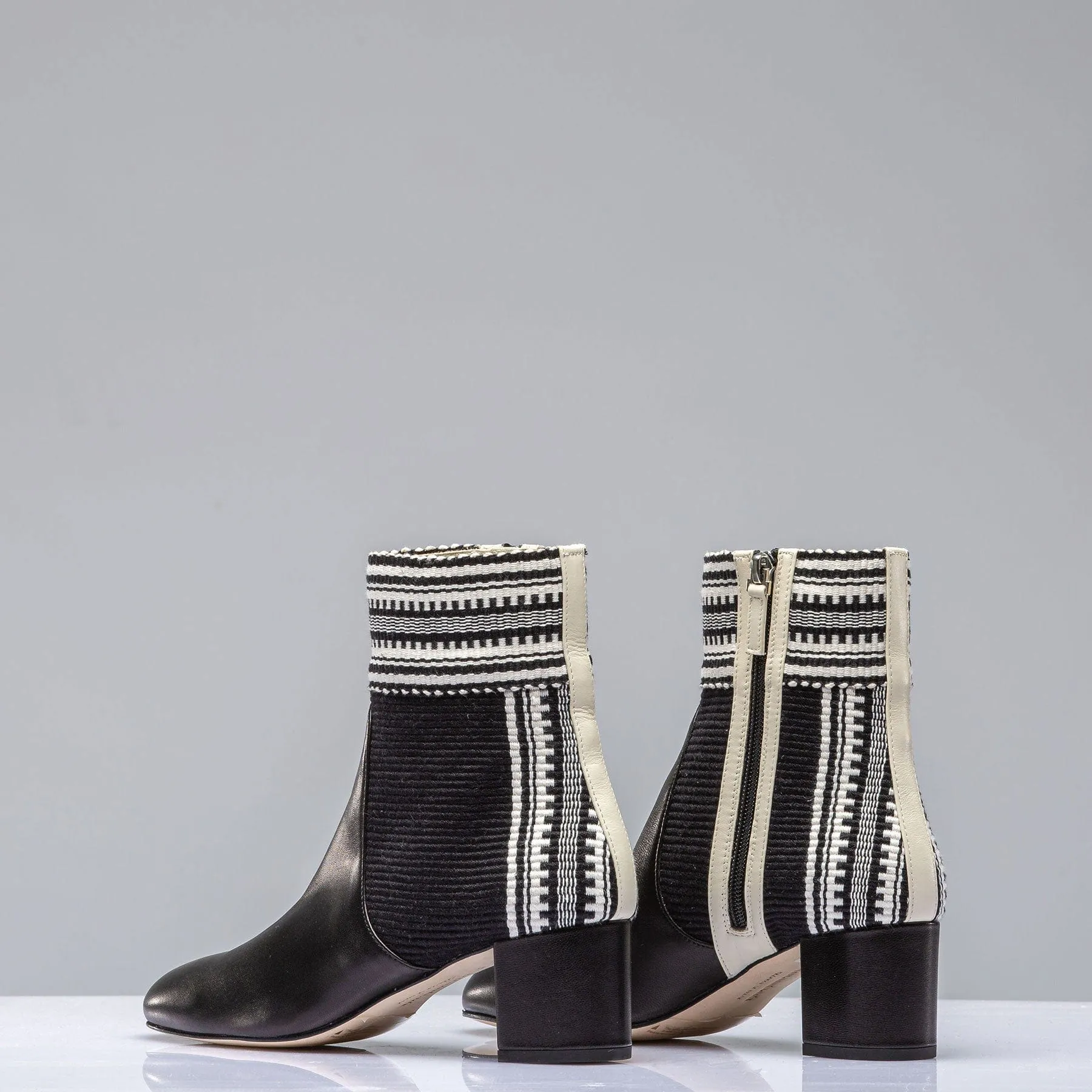 Lola Woven & Leather Boot In Black/Ivory