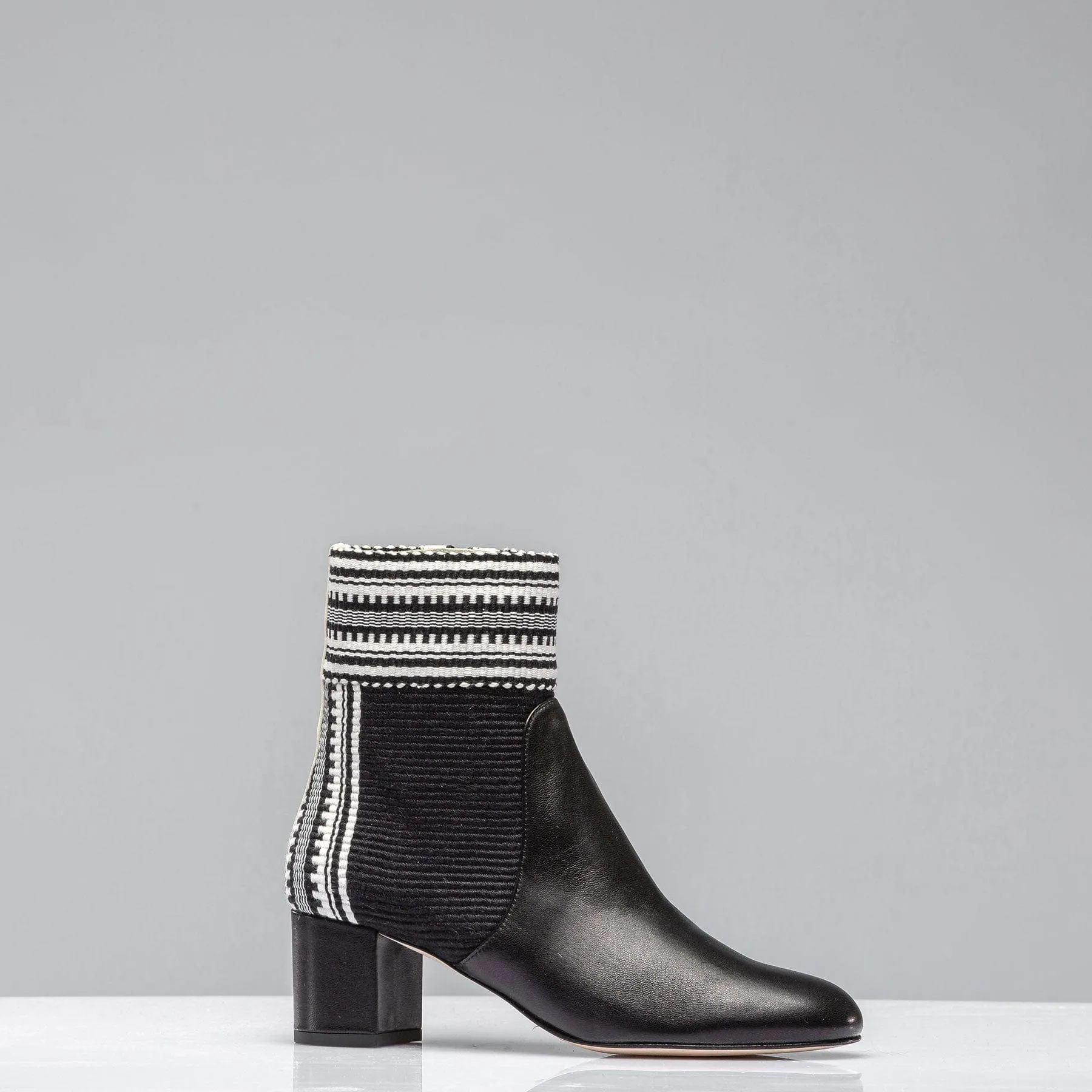 Lola Woven & Leather Boot In Black/Ivory