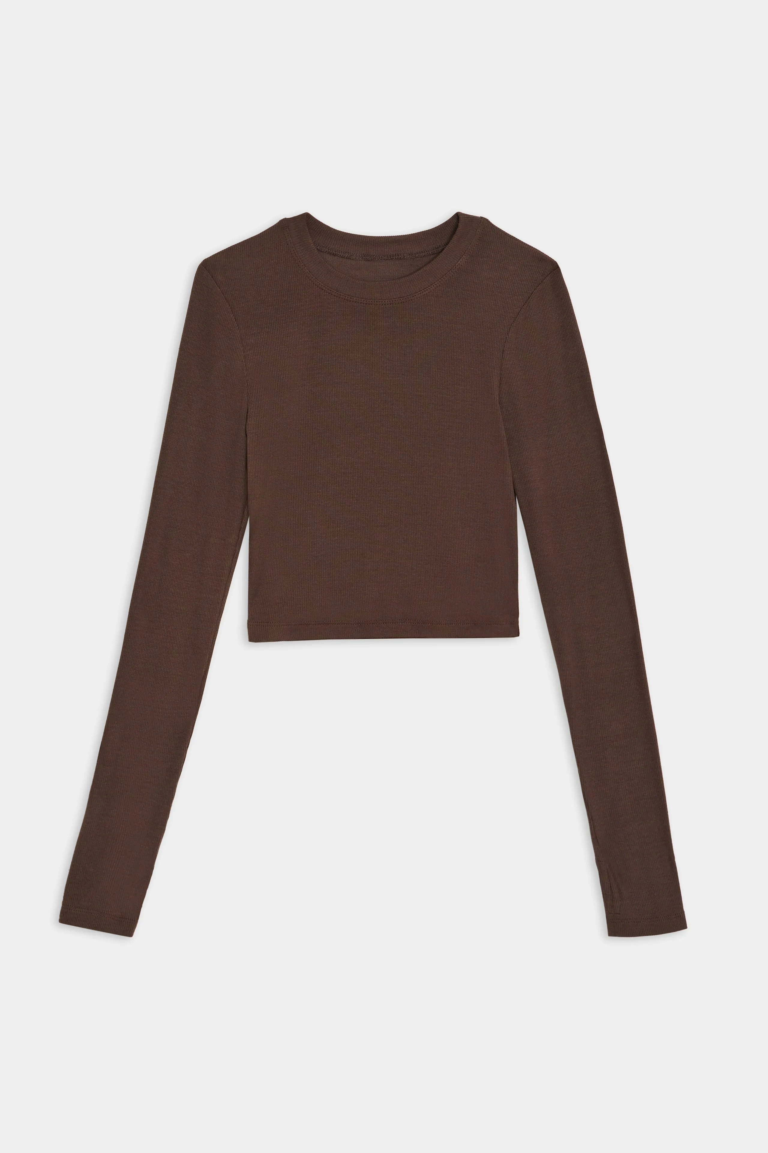 Louise Rib Long Sleeve Crop - Dark Chocolate