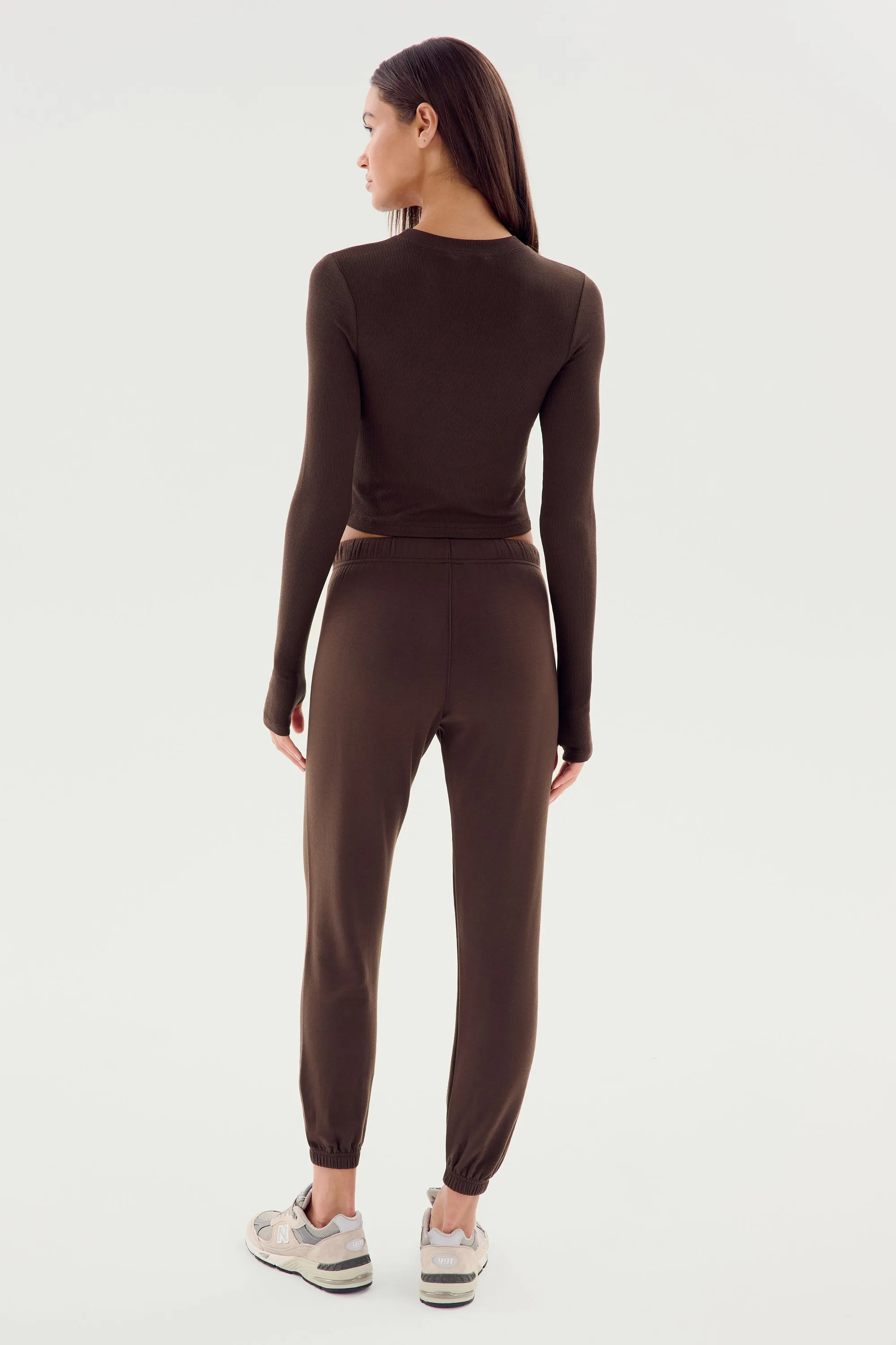 Louise Rib Long Sleeve Crop - Dark Chocolate
