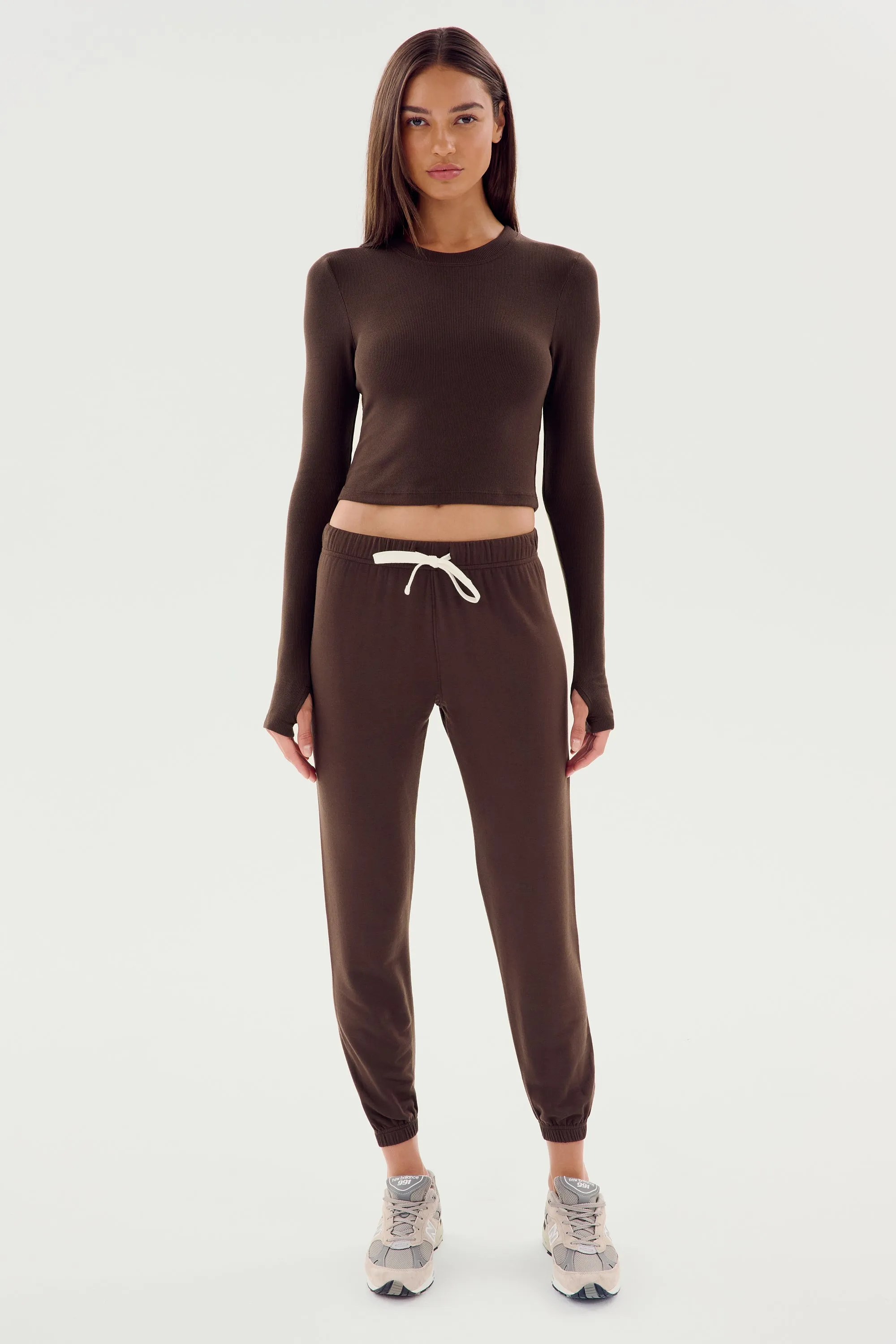 Louise Rib Long Sleeve Crop - Dark Chocolate