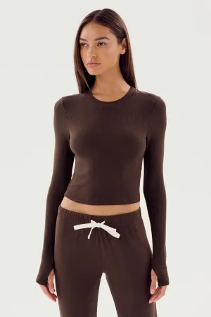 Louise Rib Long Sleeve Crop - Dark Chocolate