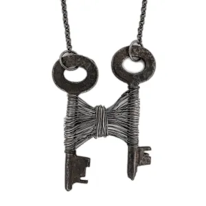 Mackenzie - Skeleton Key Long Oxidized Silver Necklace