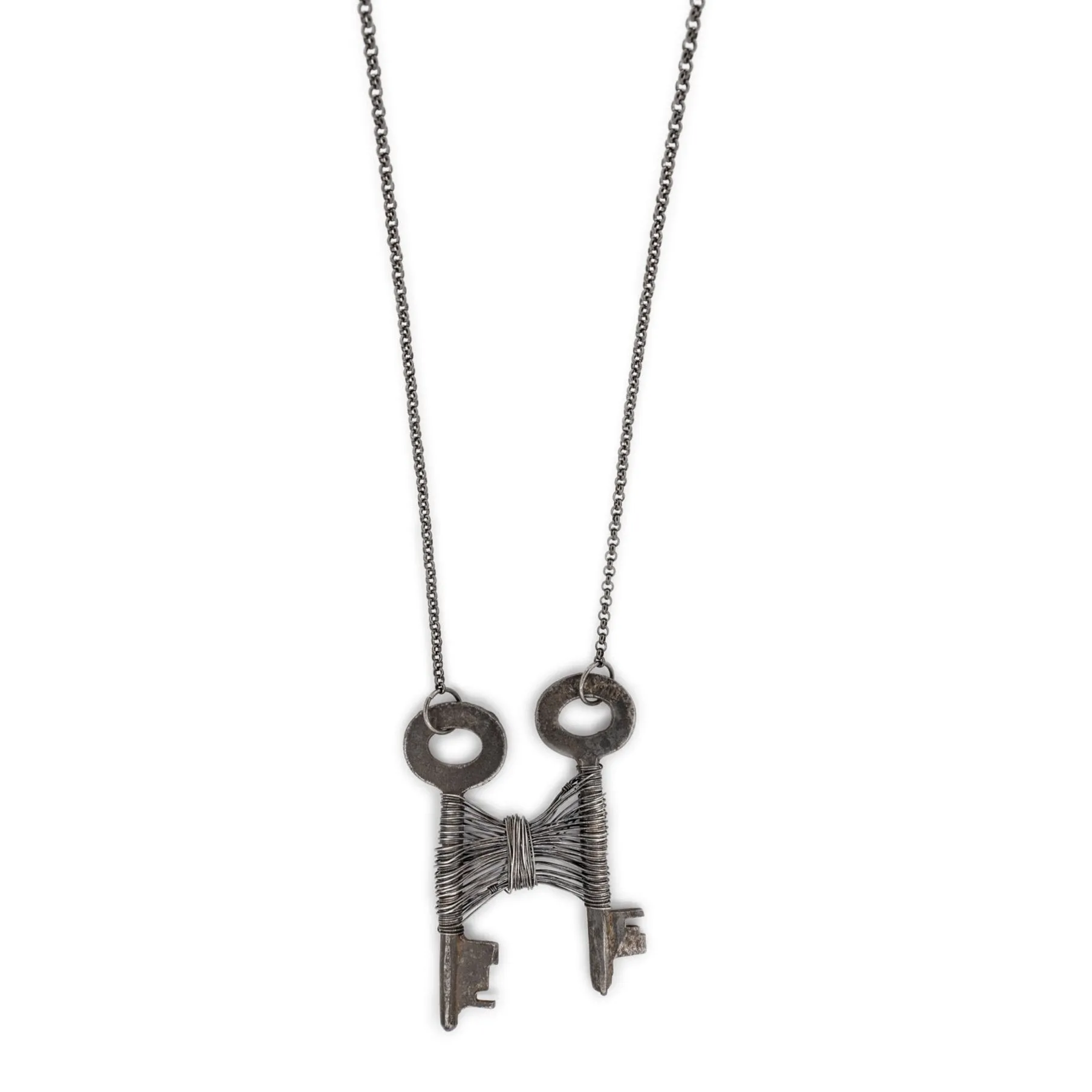 Mackenzie - Skeleton Key Long Oxidized Silver Necklace