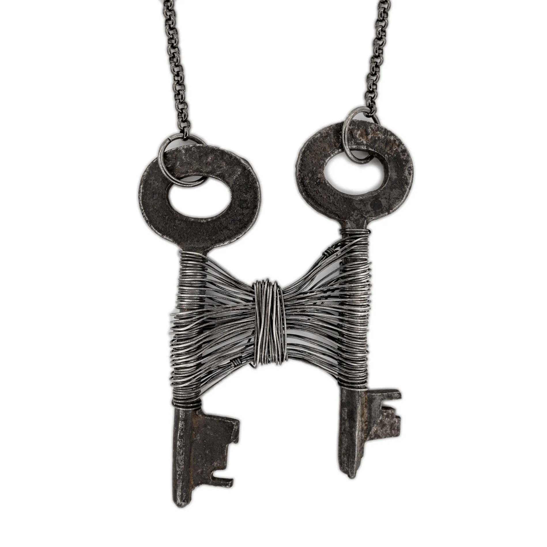 Mackenzie - Skeleton Key Long Oxidized Silver Necklace
