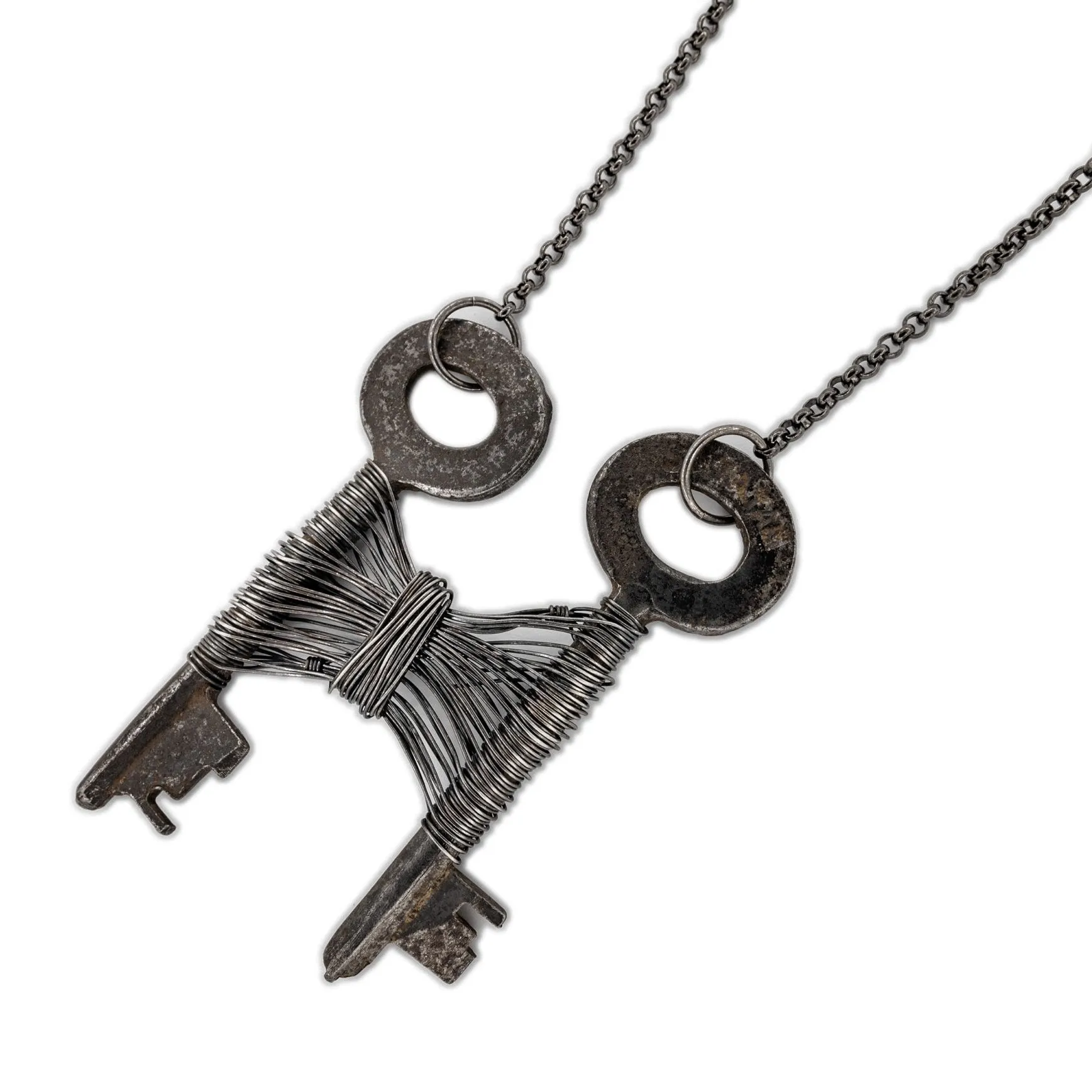 Mackenzie - Skeleton Key Long Oxidized Silver Necklace