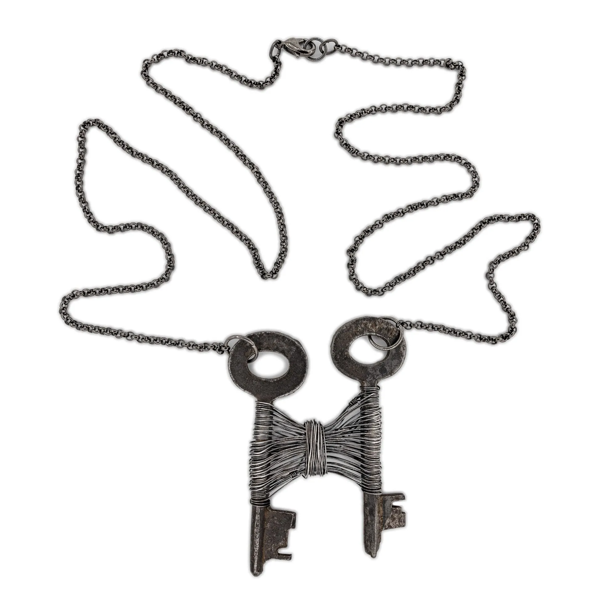 Mackenzie - Skeleton Key Long Oxidized Silver Necklace