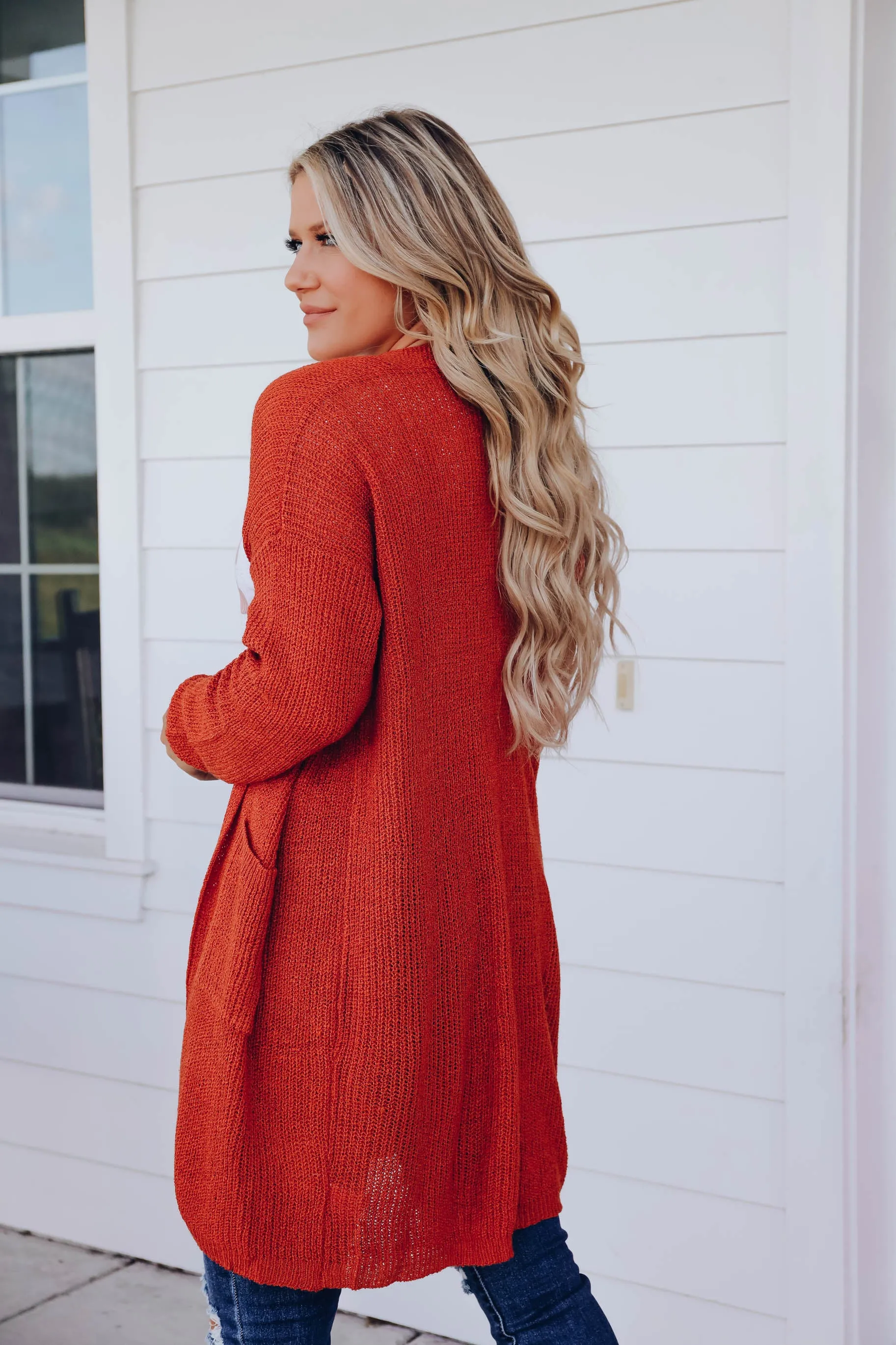 Maria Knit Open Front Cardigan - Rust