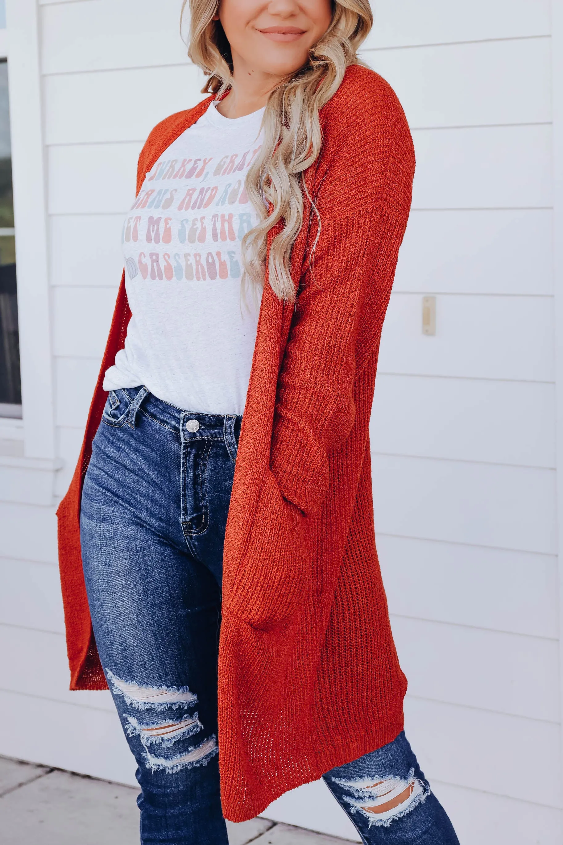 Maria Knit Open Front Cardigan - Rust