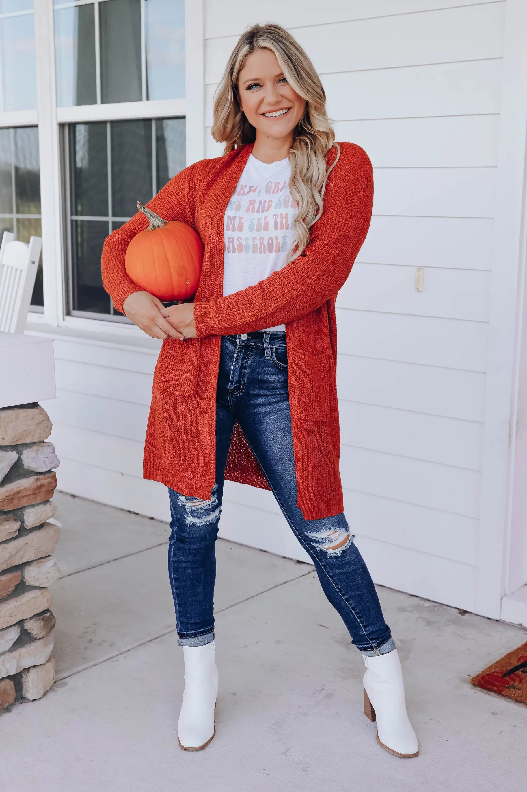 Maria Knit Open Front Cardigan - Rust