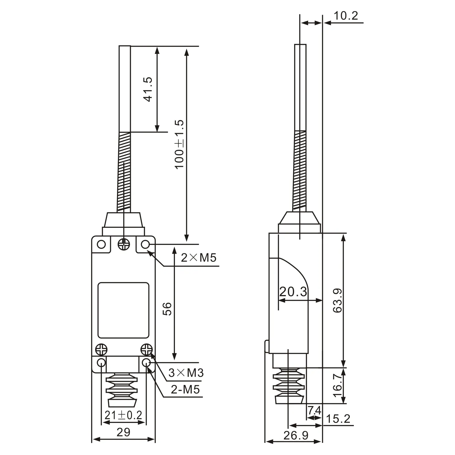 ME-8168 Double Circuit, Flexible Spring Arm Limit Switch