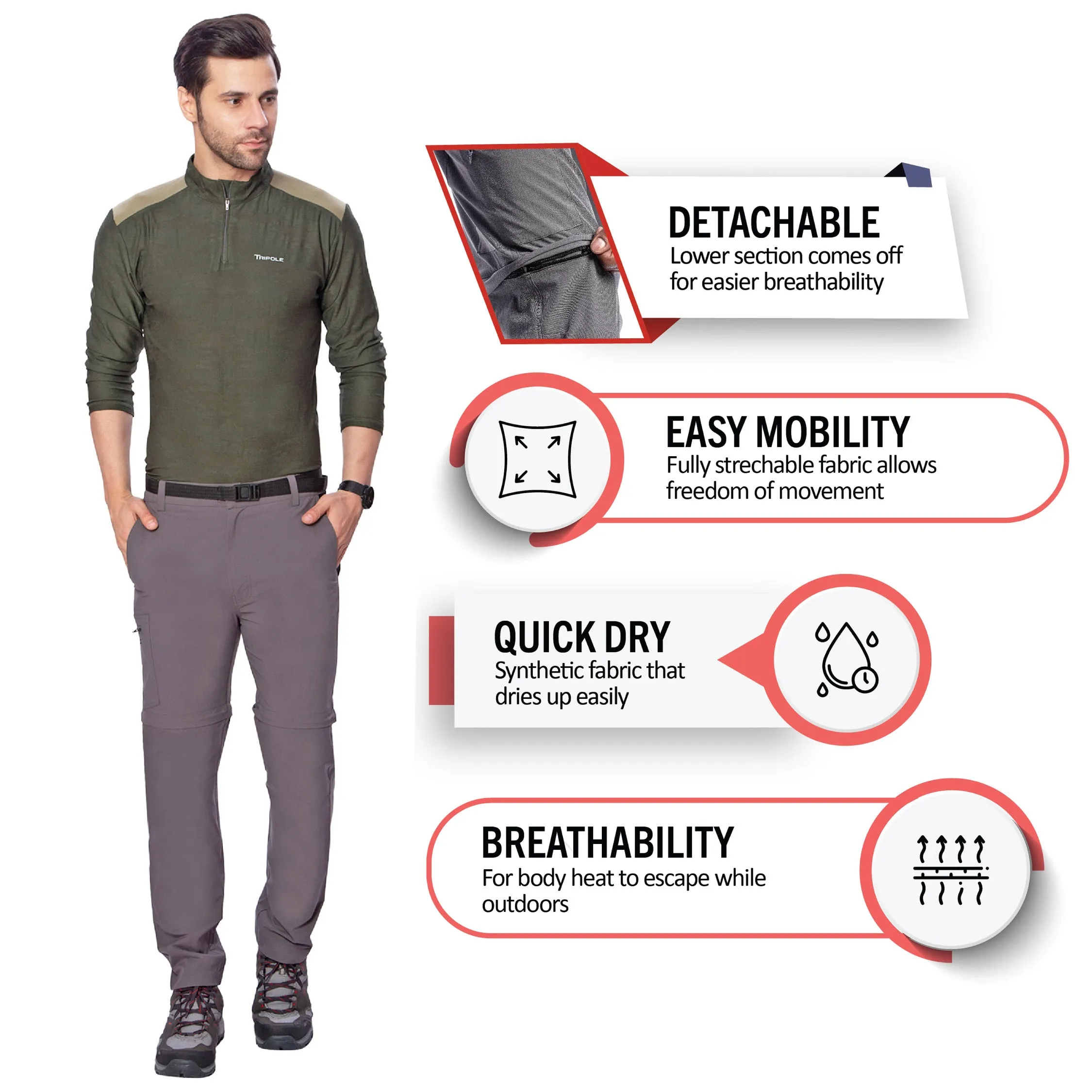 Men's Stretchable Pants for Hiking and Trekking with Detachable Lower