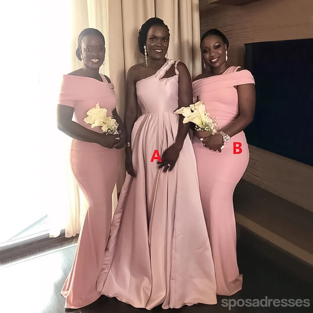 Mismatched Pink One Shoulder Long Bridesmaid Dresses Gown Online,WG1076