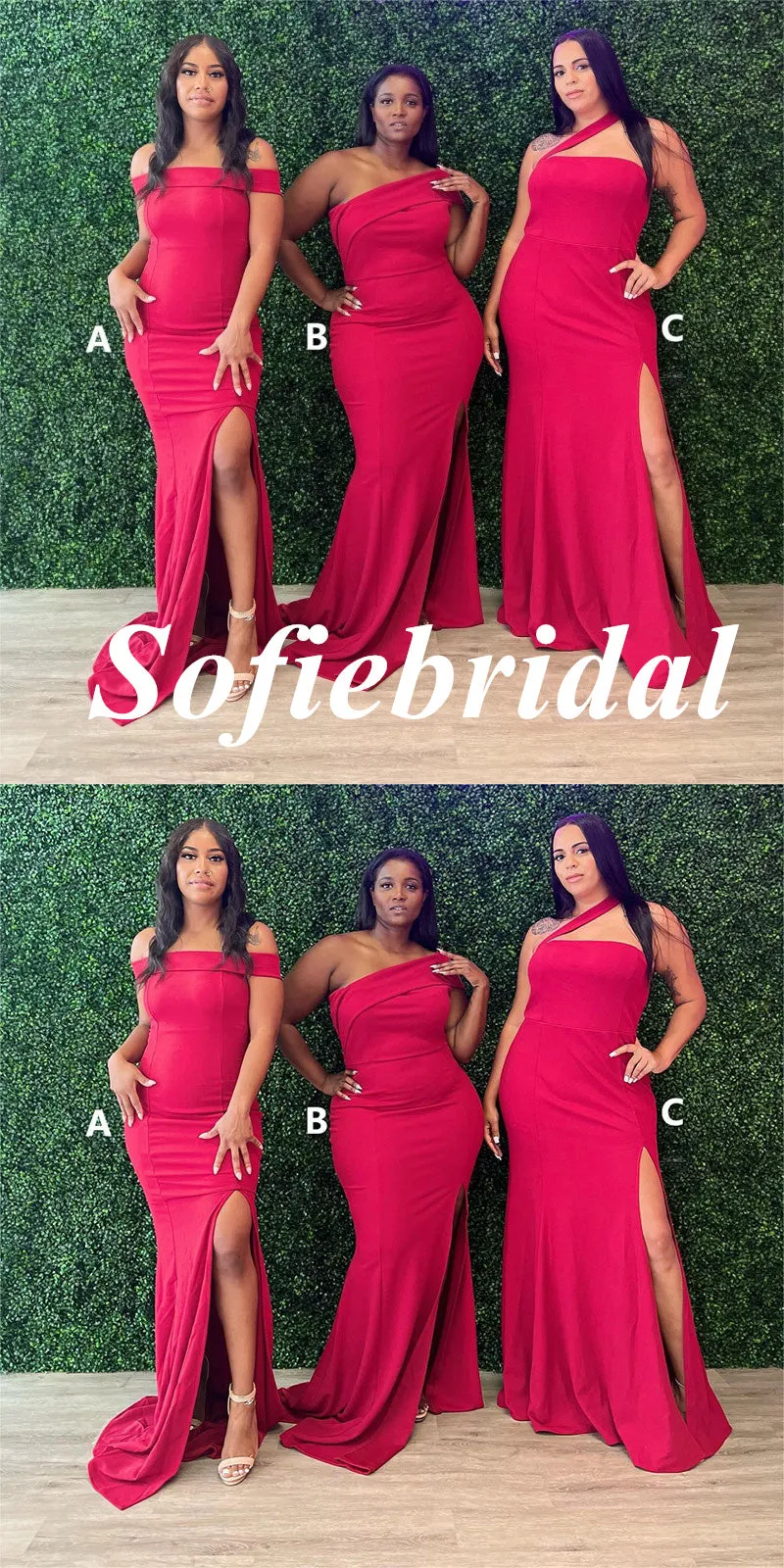 Mismatched Soft Satin Side Slit Mermaid Floor Length Bridesmaid Dresses, SFWG00570