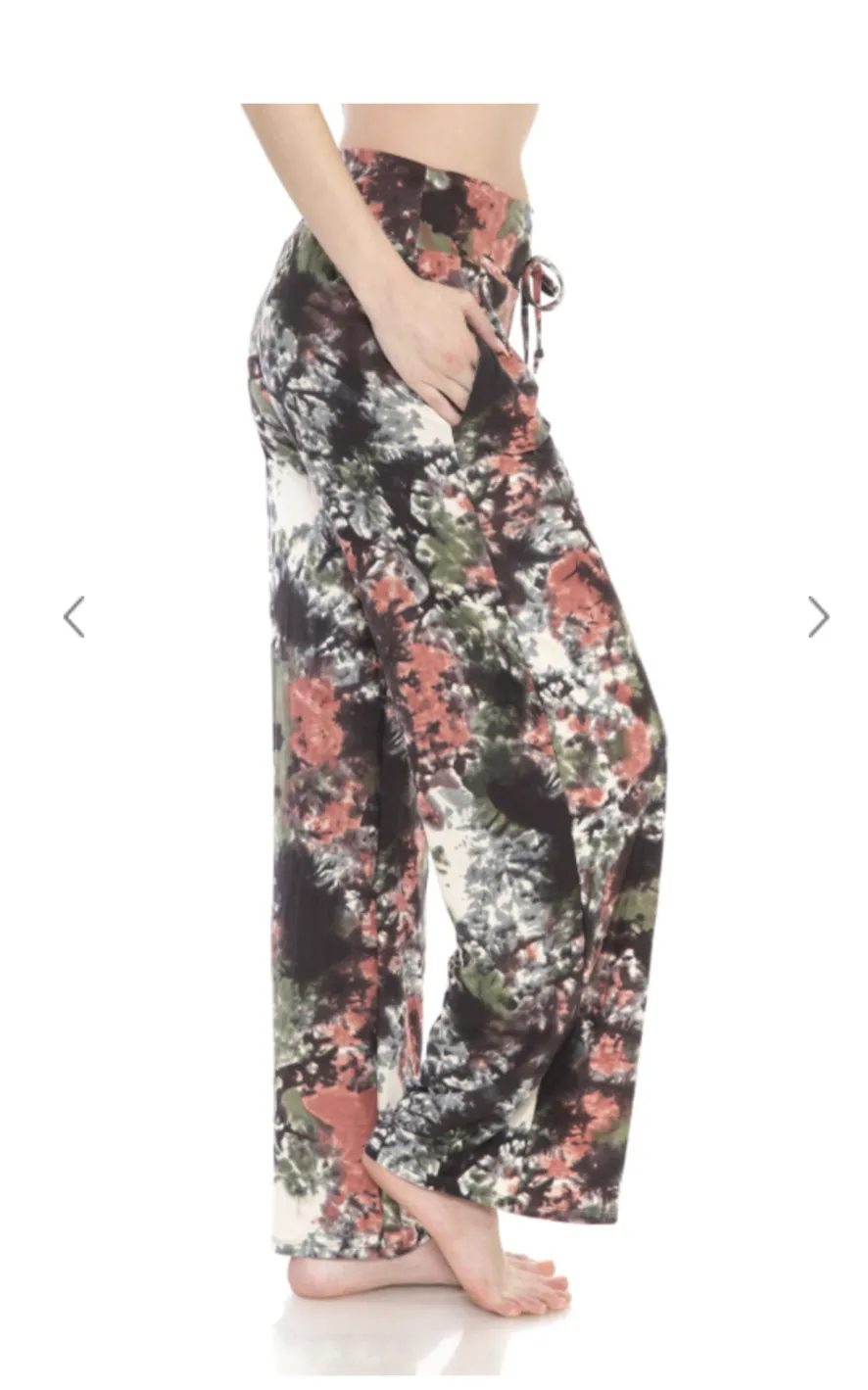 Multi Color Coral Pink & Green Tie Dye Lounge Pant