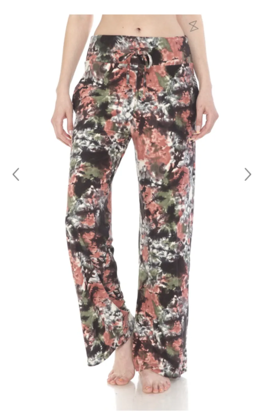 Multi Color Coral Pink & Green Tie Dye Lounge Pant