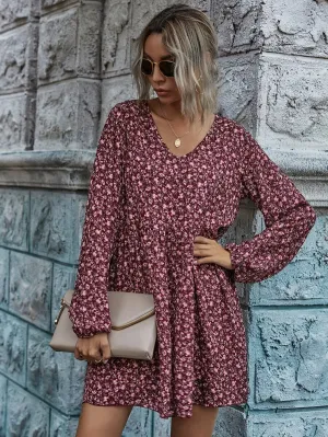 New Shein Ditsy Floral Peasant Sleeve Smock Dress, Sz M