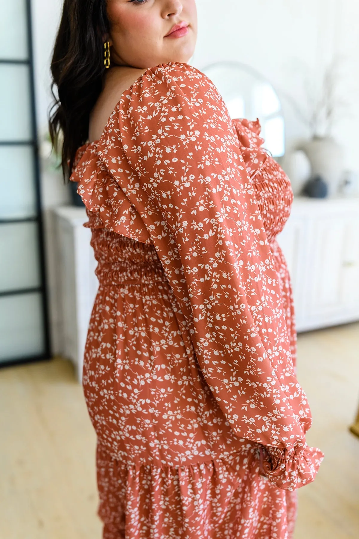 Now is Your Chance Floral Midi Dress in Rust