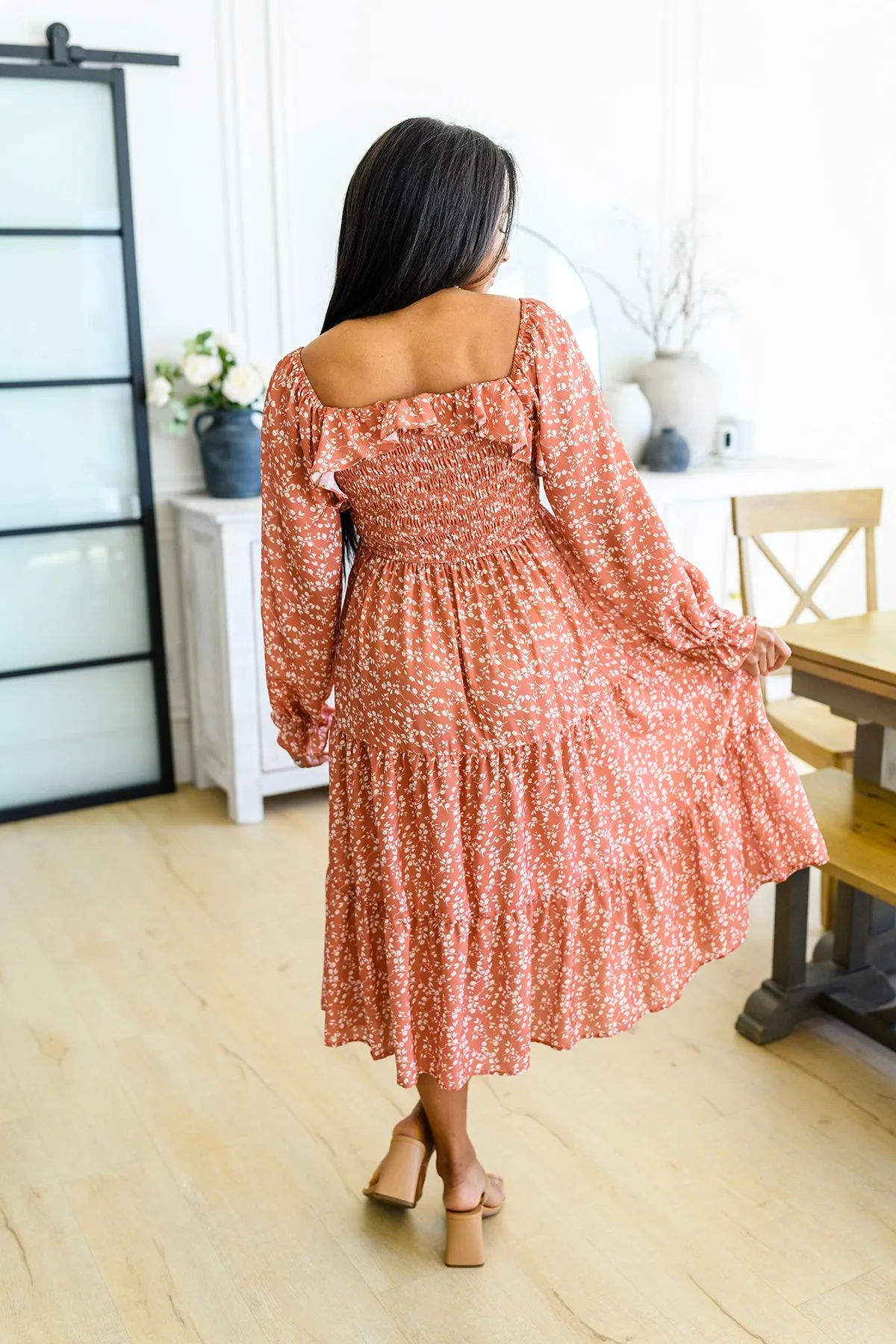Now is Your Chance Floral Midi Dress in Rust
