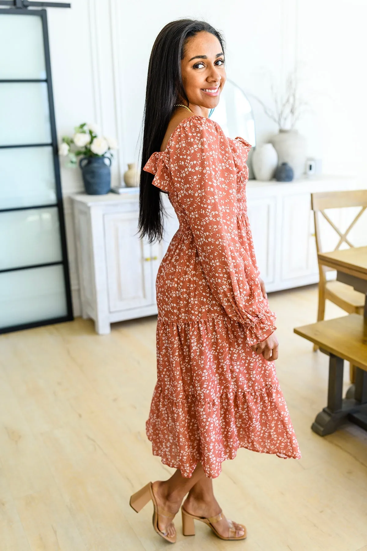 Now is Your Chance Floral Midi Dress in Rust
