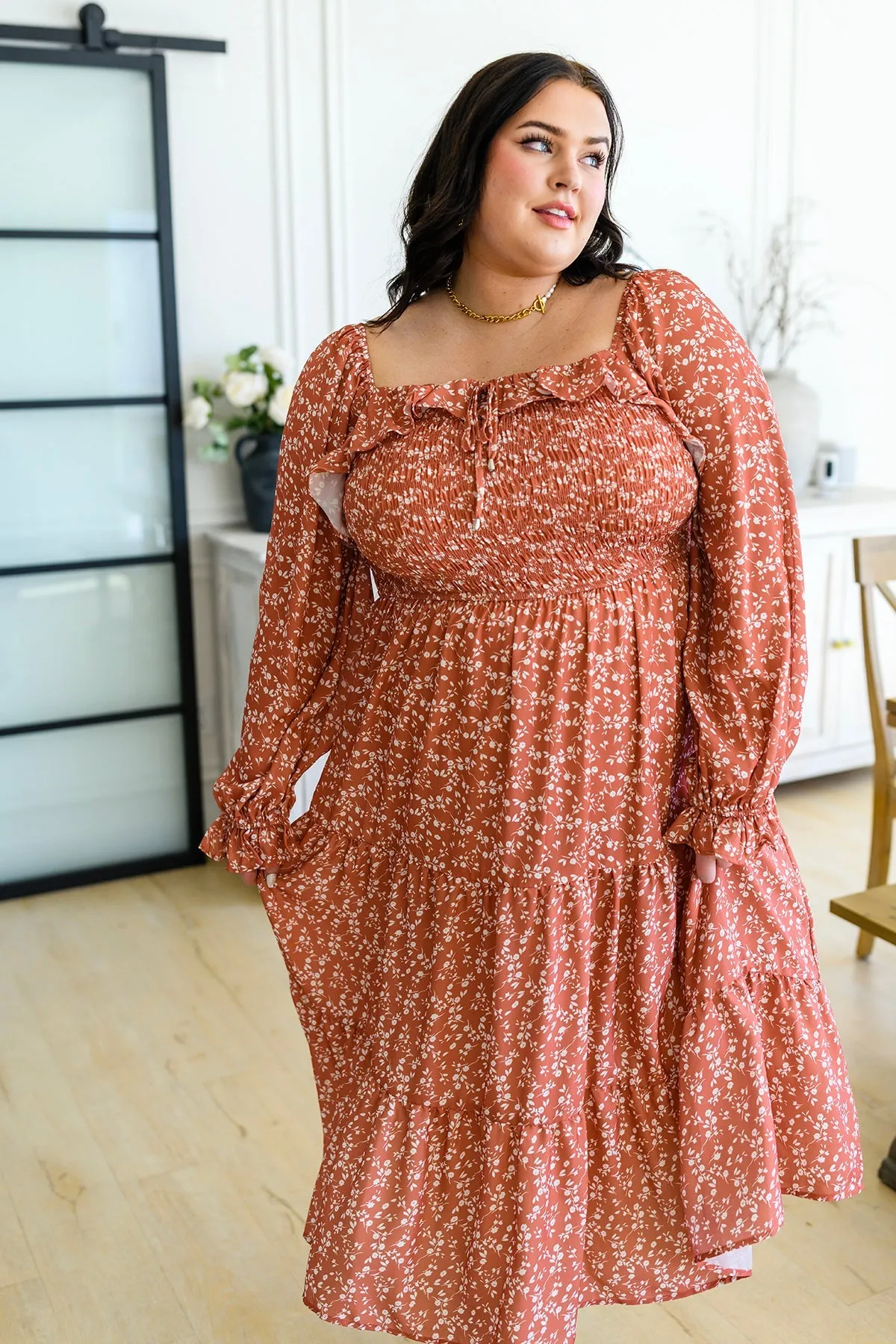 Now is Your Chance Floral Midi Dress in Rust