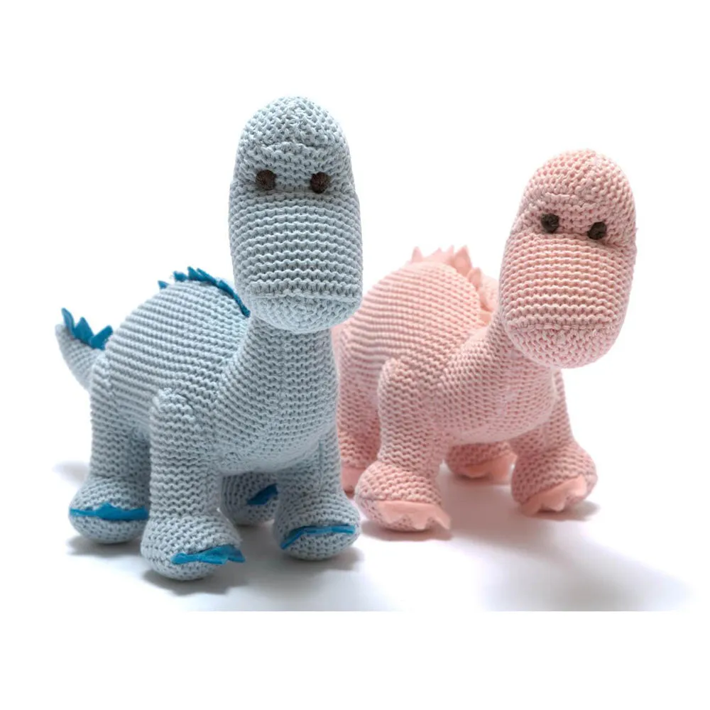 Organic Pink Knitted Diplodocus Baby Rattle