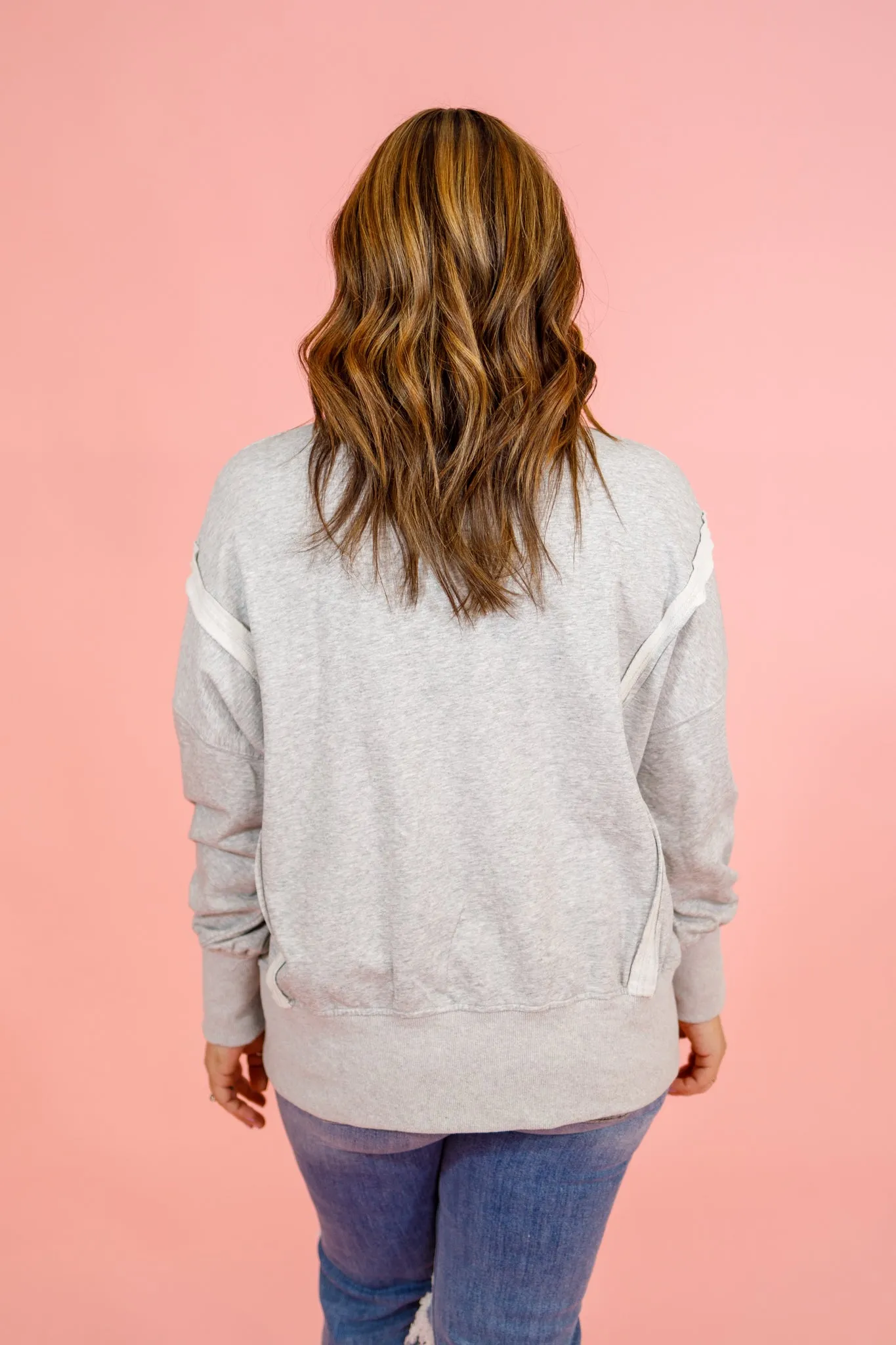 Oversized Side Slit Sweatshirt, HEATHER GREY