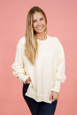 Oversized Side Slit Sweatshirt, IVORY