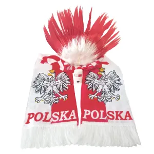 Polska Poland White and Red Soccer Fan Accessory Set (Scarf, Mohawk Wig, Face Paint Stick)