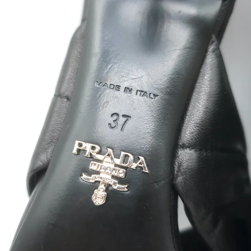 Prada Quilted Leather Mules Black Size 37 Kitten Heel Slide Sandals