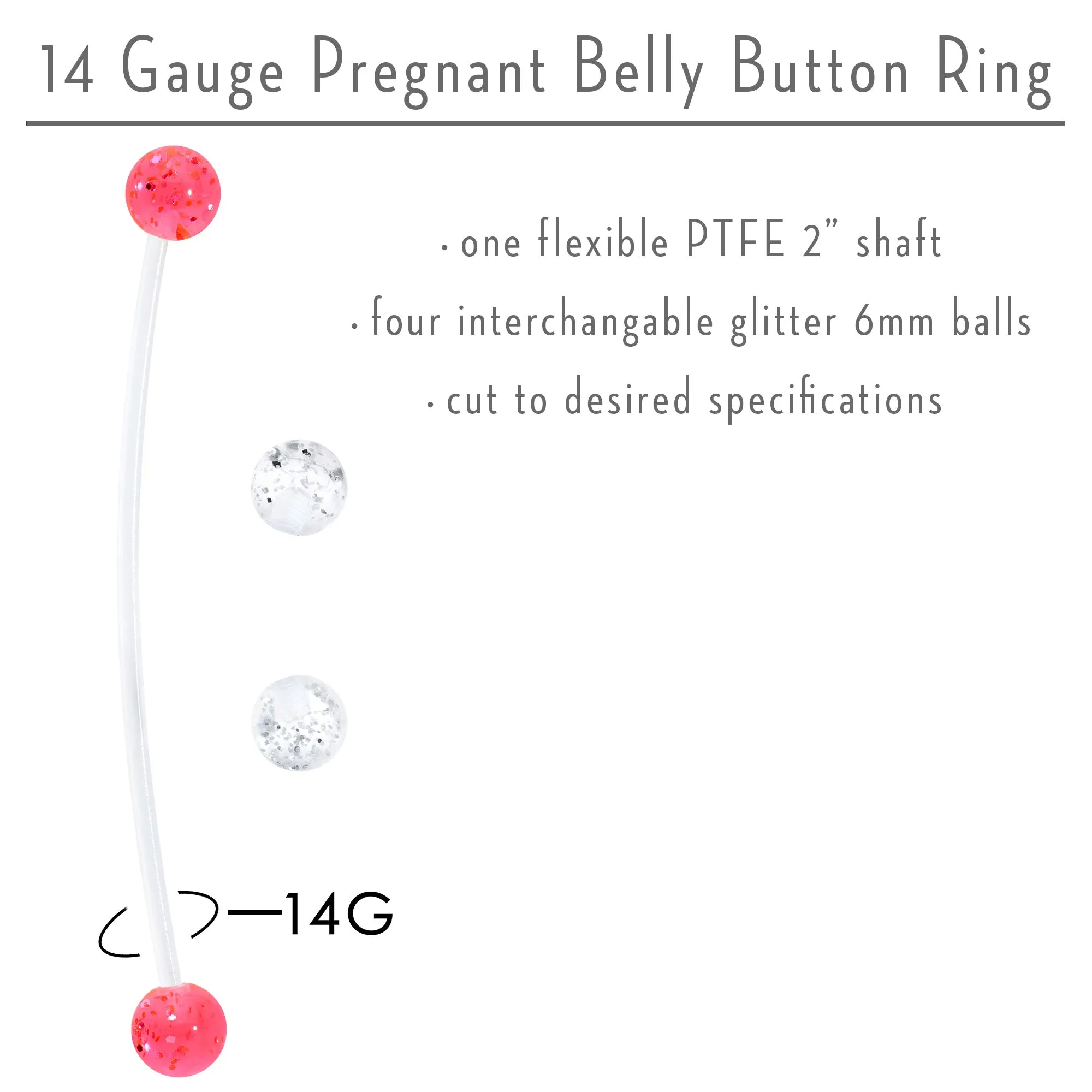Pregnant Belly Button Ring Clear and Pink Glitter Pack Set