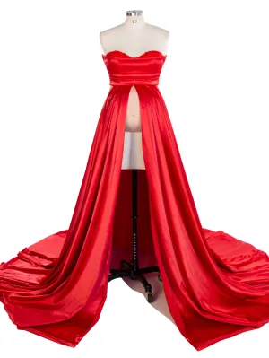 Red Maternity Gown for Photo Shoot Baby Shower Dress for Photoshoot with Long Train YW240039