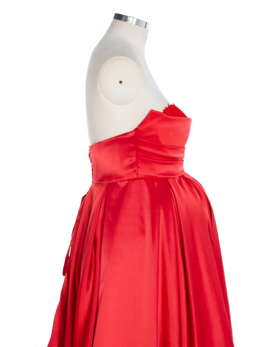 Red Maternity Gown for Photo Shoot Baby Shower Dress for Photoshoot with Long Train YW240039