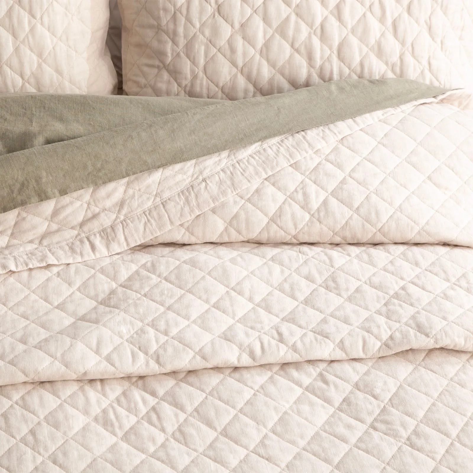 Renee Taylor Cavallo Stone washed French Linen Quilted Bed Coverlet Set - Natural