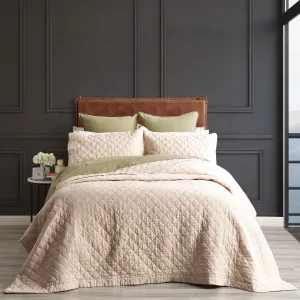 Renee Taylor Cavallo Stone washed French Linen Quilted Bed Coverlet Set - Natural