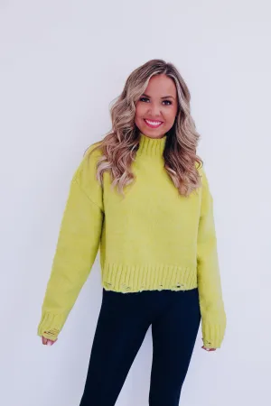 Ricca Cropped Distressed Sweater - Lime