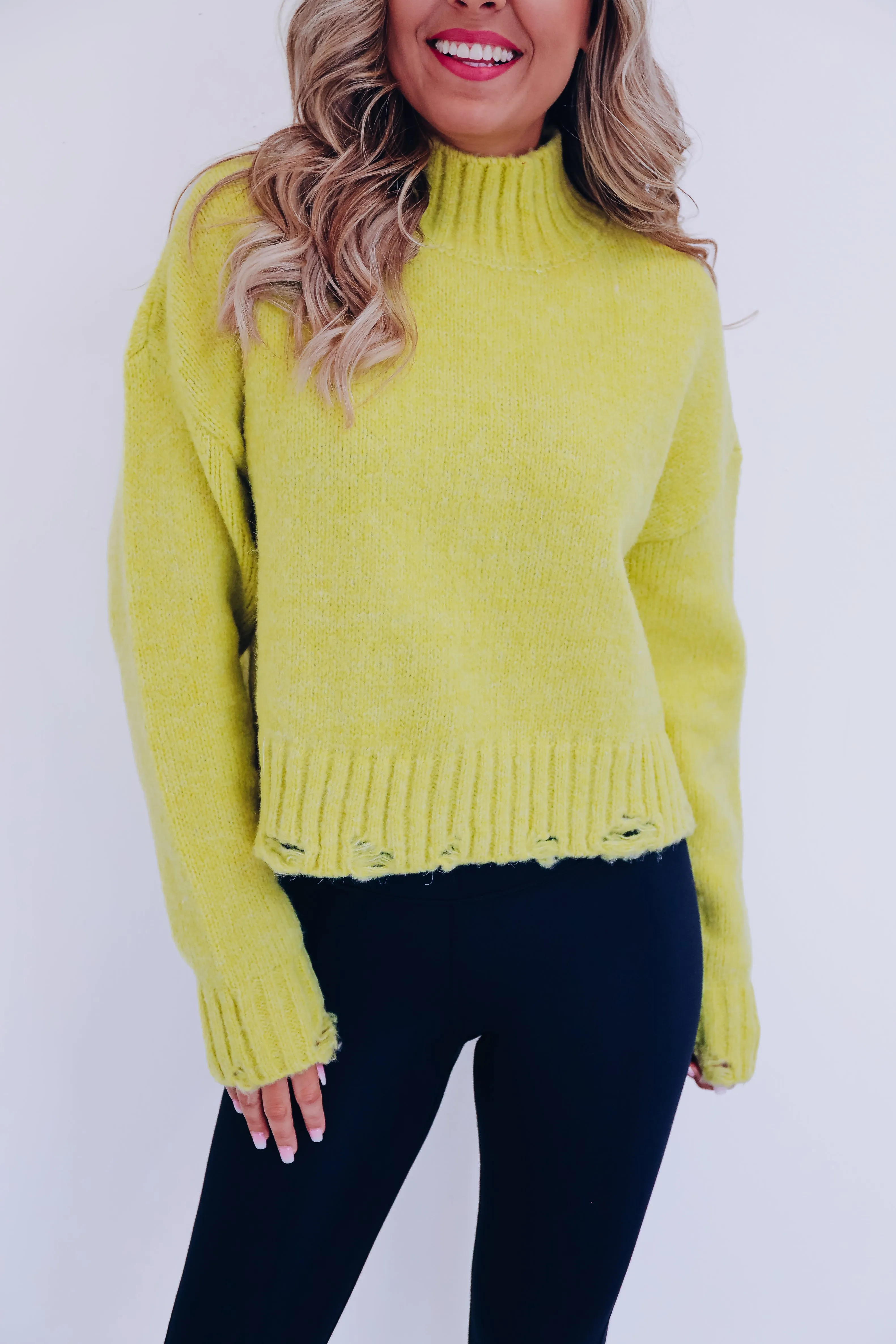 Ricca Cropped Distressed Sweater - Lime