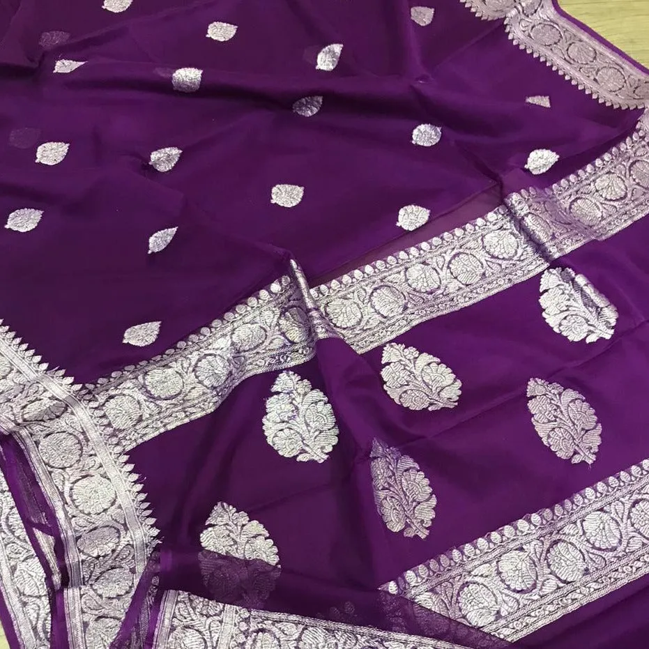 Royal Purple Buti Jaal Banarasi Chiffon Saree