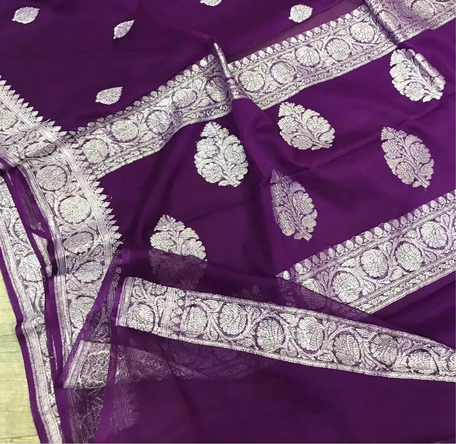 Royal Purple Buti Jaal Banarasi Chiffon Saree