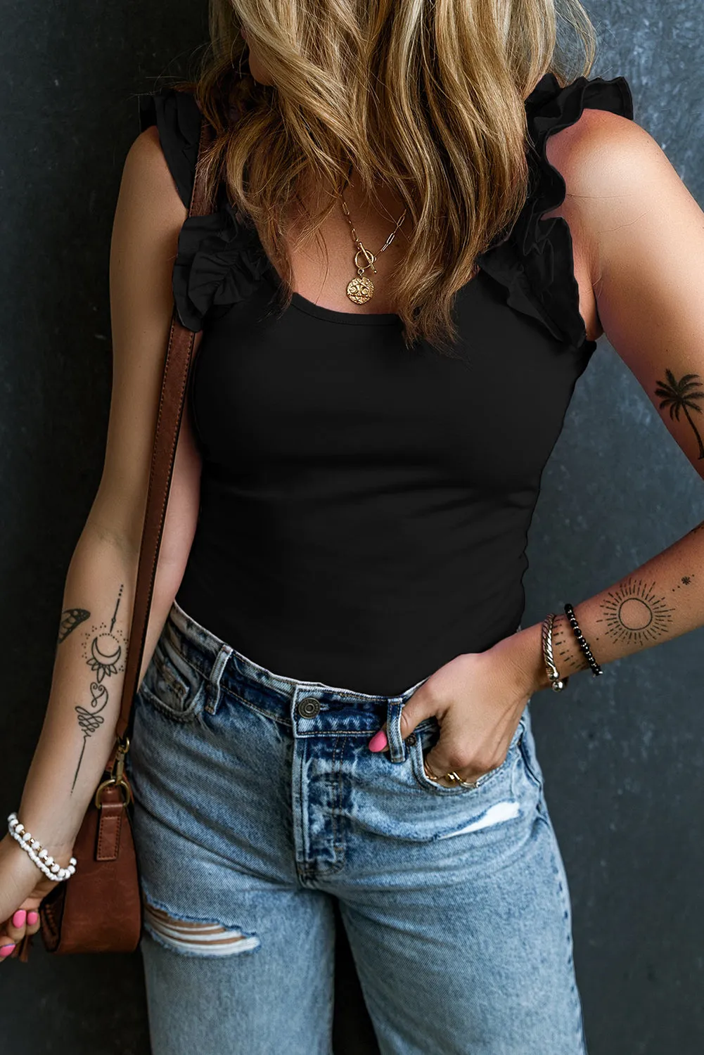 Ruffled Straps Tank Top