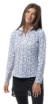 SanSoleil SolCool Print Zip Mock. 900463  Finely Artic Blue | SPF 50