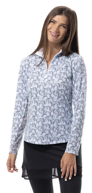 SanSoleil SolCool Print Zip Mock. 900463  Finely Artic Blue | SPF 50