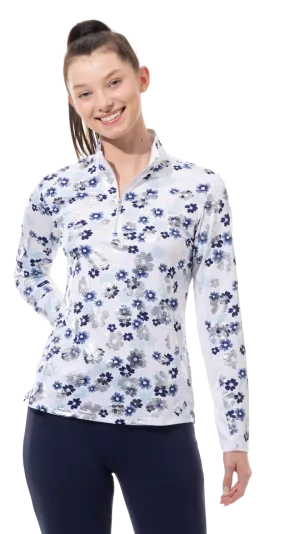 SanSoleil  SolShine  Long Sleeve  Mock - Maisy Navy/Silver
