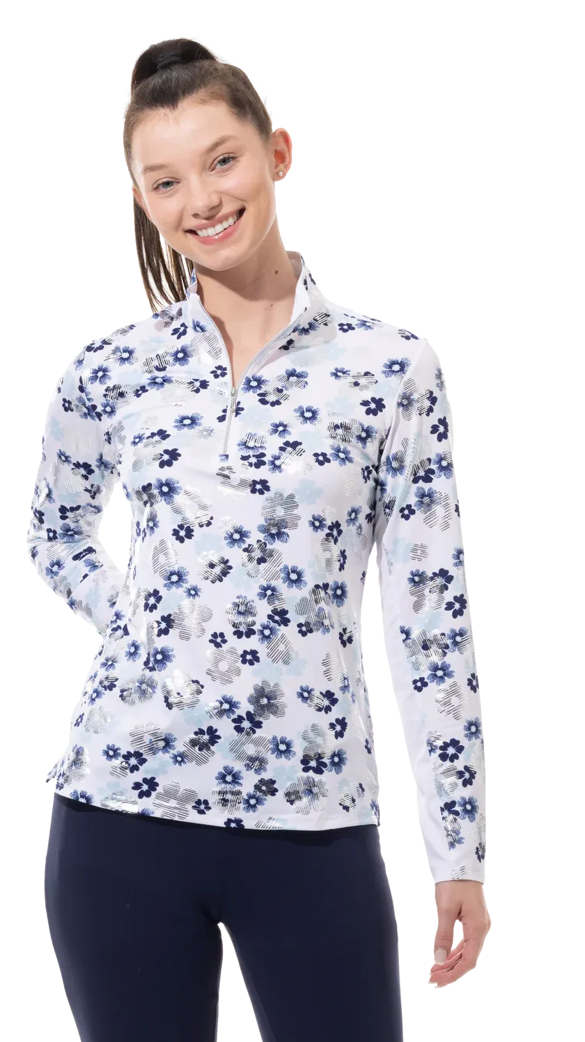 SanSoleil  SolShine  Long Sleeve  Mock - Maisy Navy/Silver