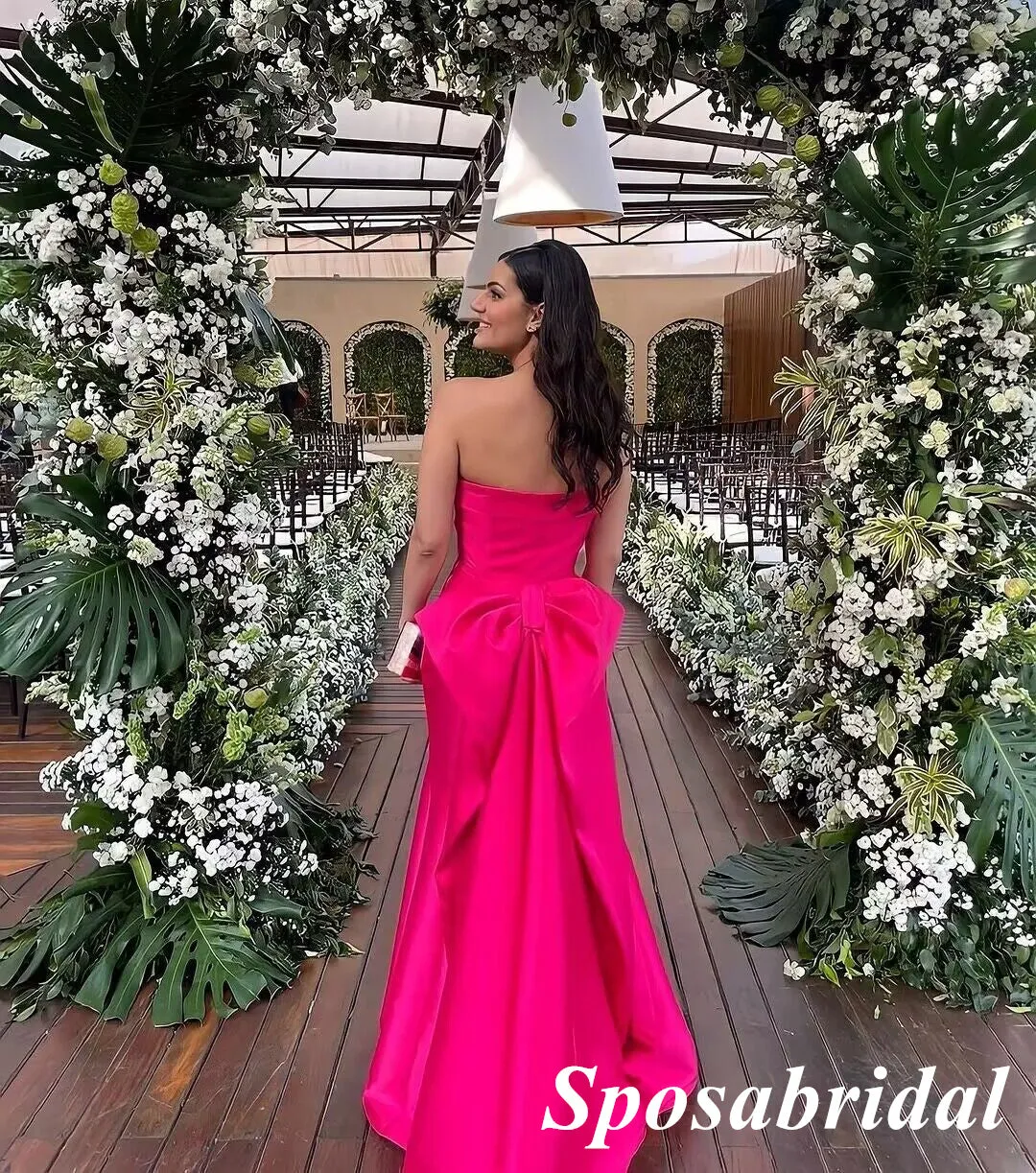 Sexy Satin Sweetheart Sleeveless Mermaid Long Prom Dresses, PD3875