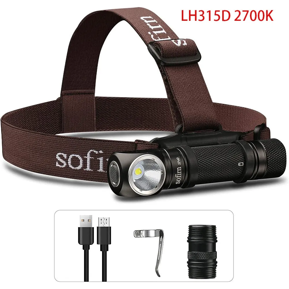 Sofirn SP40 Headlamp LED EDC 18650 Rechargeable Headlight 1200lm Bright Outdoor Fishing Torch with Magnet Tail Cap